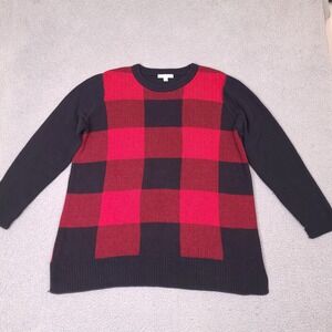 Woman Within Sweater 18/20‎ Large Black Red Buffalo Check Plaid Pullover